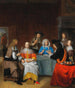 Wnętrze z elegancką towarzyszką grającą w karty - Abraham van Dijck — widok dzieła