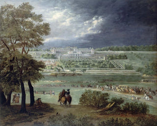 Zamek Neuf w Saint-Germain-en-Laye i ogrody widziane z prawego brzegu Sekwany - Adam Frans van der Meulen — widok dzieła