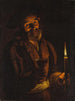 Stary mężczyzna trzymający świecę i kieliszek - Adam de Coster — widok dzieła
