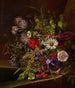 Marguerites de gloire du matin, groseilles rouges et autres fruits et fleurs sur un rebord - Adelheid Dietrich — widok dzieła