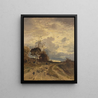 Adolf Heinrich Lier - Herbstlandschaft am Abend mit heimkehrender Schafherde.webp