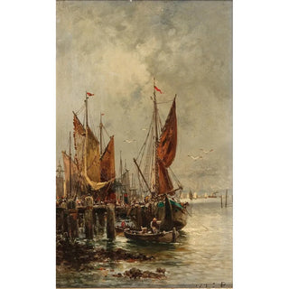 Adolf Kaufmann - A Lively Scene in the Harbour.webp