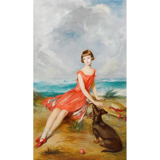 Adolf Pirsch - Portrait Of A Young Girl With Her Dog By The Sea.webp
