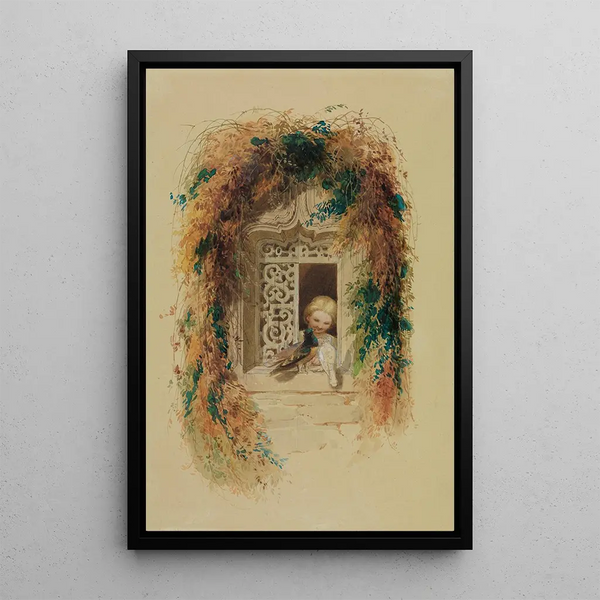 Adolf Schrdter - Mdchen mit drei Tauben am Fenster.webp