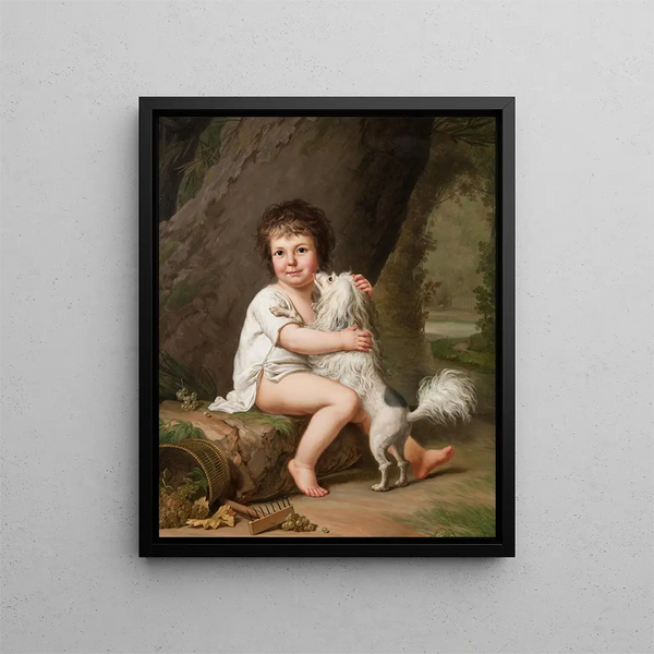 Portret młodego Henriego Bertholet Campana 1784-1821 z psem Aline - Adolf Ulrik Wertmüller — oprawiony obraz na ścianie