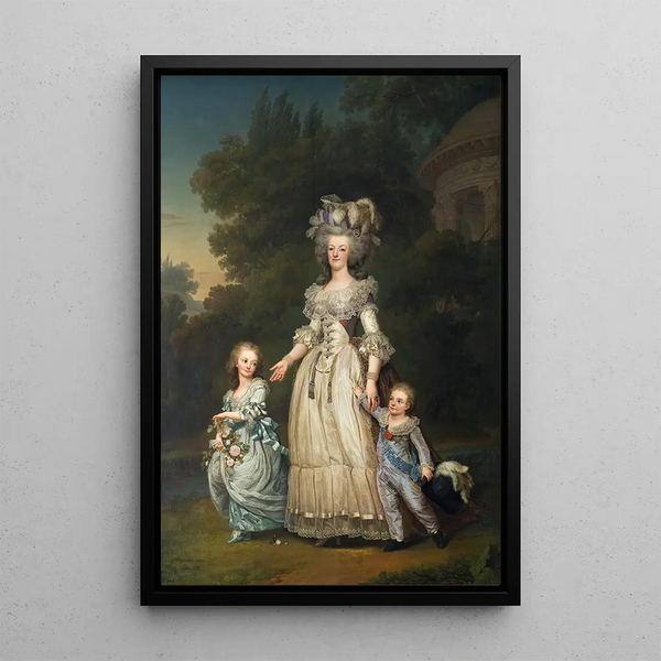 Królowa Marie-Antoinette z Francji i dwoje jej dzieci spacerujących po parku Trianon - Adolf Ulrik Wertmüller — oprawiony obraz na ścianie