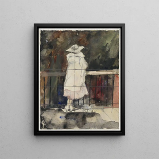 Adolf le Comte - Staande vrouw voor een balustrade op de rug gezien.webp