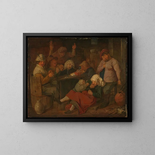 Ubogich ludzi pijących w tawernie - Adriaen Brouwer — oprawiony obraz na ścianie