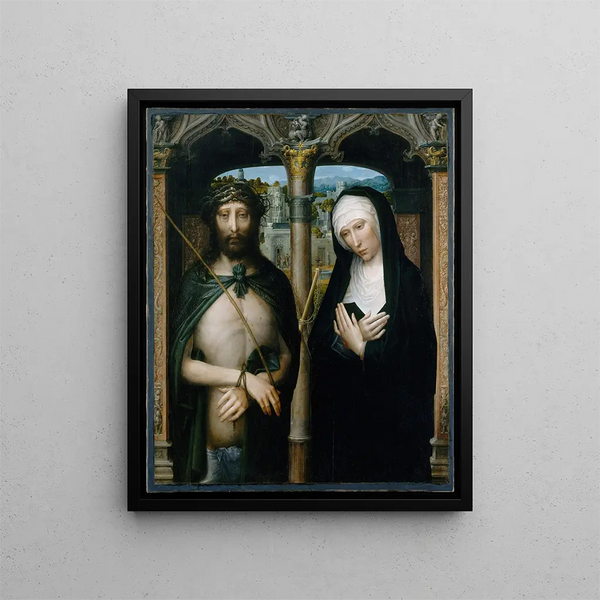 Ukrzyżowanego Chrystusa z koroną cierniową Ecce Homo i Matki Boskiej w żałobie - Adriaen Isenbrandt — oprawiony obraz na ścianie