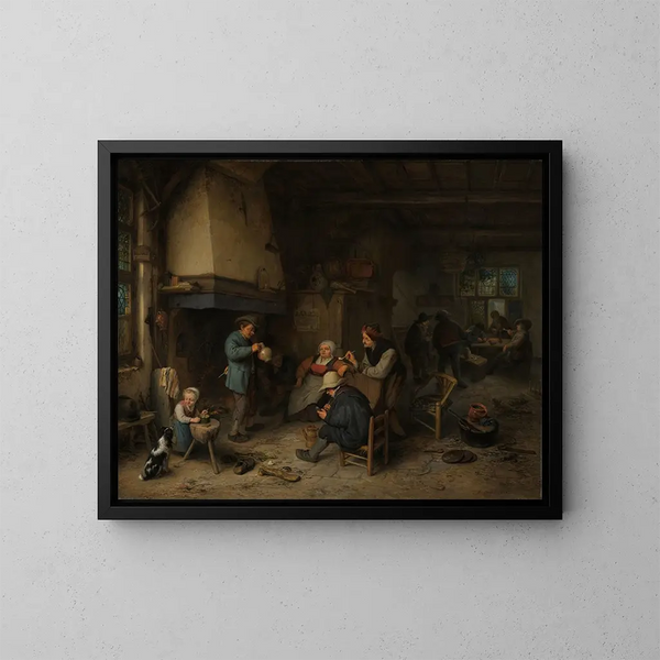 Wieśniacy w wnętrzu - Adriaen van Ostade — oprawiony obraz na ścianie