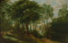 Figures sur un chemin boisé avec un bâtiment derrière - Adriaen van Stalbemt — widok dzieła