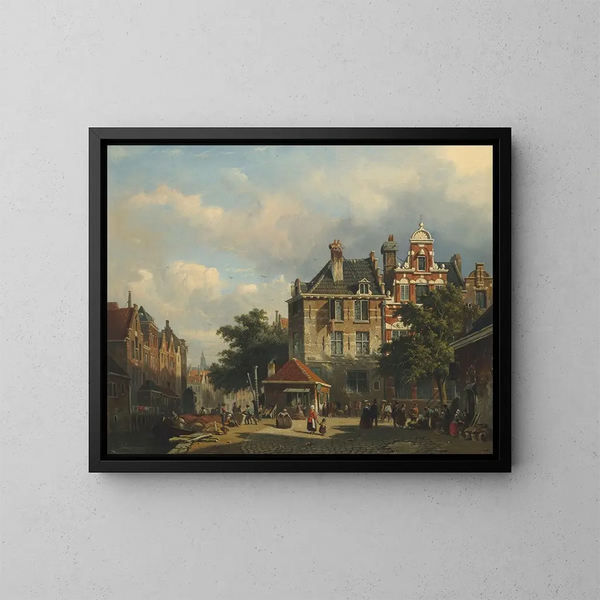 Scena uliczna holenderska - Adrianus Eversen — oprawiony obraz na ścianie