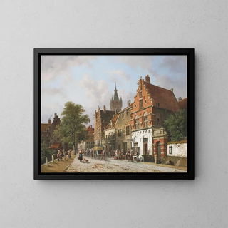 Delft z Prinsenhof w oddali - Adrianus Eversen — oprawiony obraz na ścianie