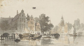 Widok na miasto z kanałem - Adrianus Eversen — widok dzieła