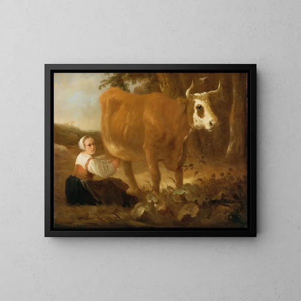 Jedna mleczarka z krową - Aelbert Cuyp — oprawiony obraz na ścianie