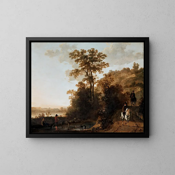 Spacer wieczorny nad rzeką - Aelbert Cuyp — oprawiony obraz na ścianie