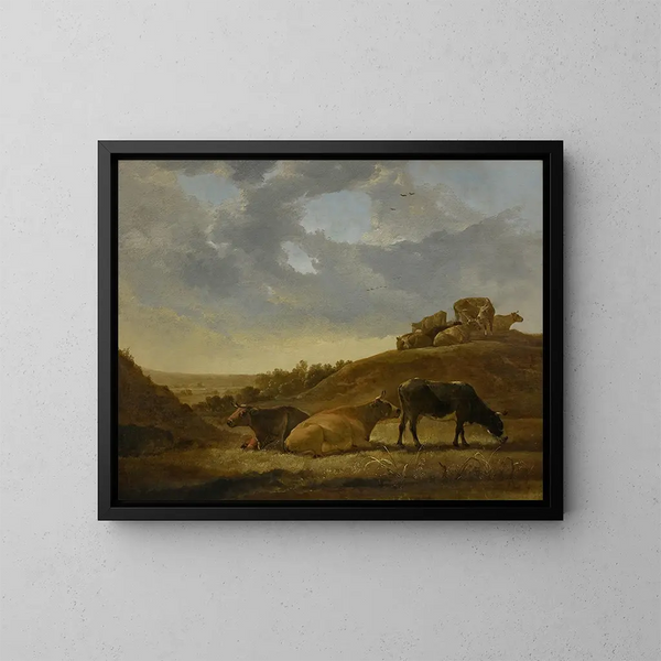 Bétail dans un paysage arcadien néerlandais - Aelbert Cuyp — oprawiony obraz na ścianie