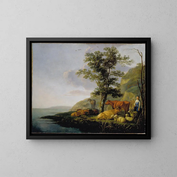 Bétail près d'une rivière - Aelbert Cuyp — oprawiony obraz na ścianie