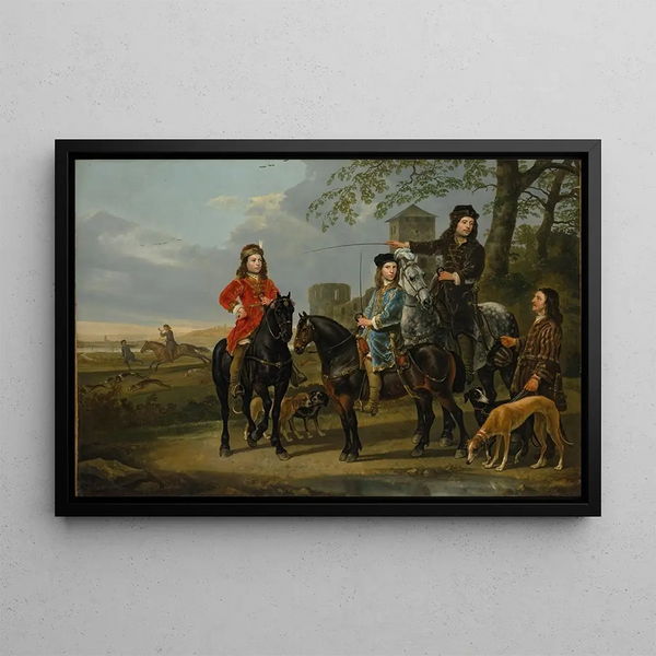 portret konny Cornelisa 1639-1680 i Michiela Pompe van Meerdervoorta 1638-1653 z ich nauczycielem i woźnicą - Aelbert Cuyp — oprawiony obraz na ścianie