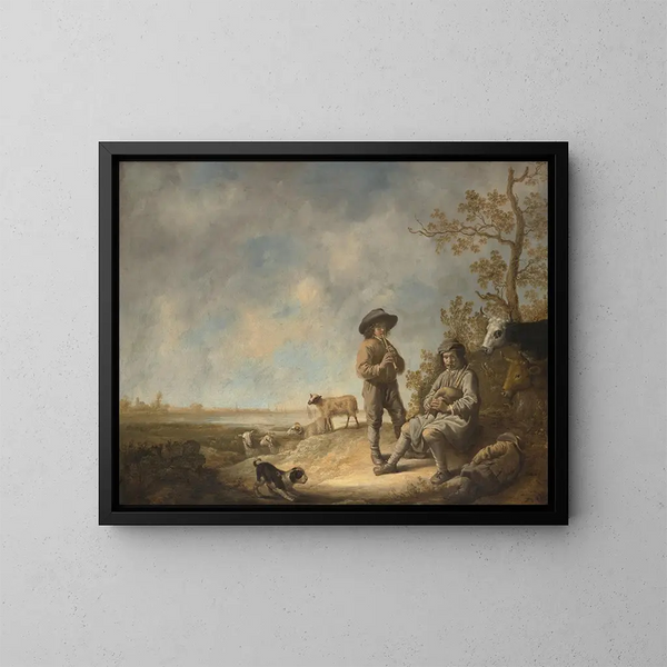 pasterzy grających na flecie - Aelbert Cuyp — oprawiony obraz na ścianie