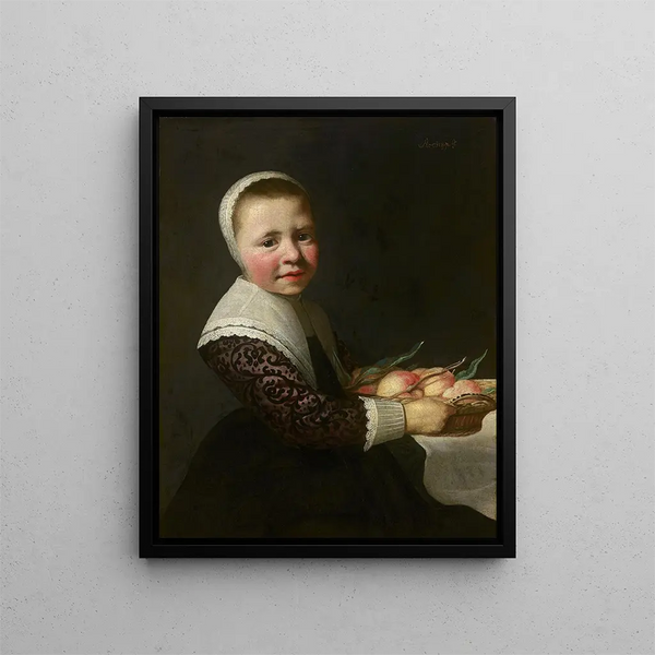 Portret dziewczynki z brzoskwiniami - Aelbert Cuyp — oprawiony obraz na ścianie