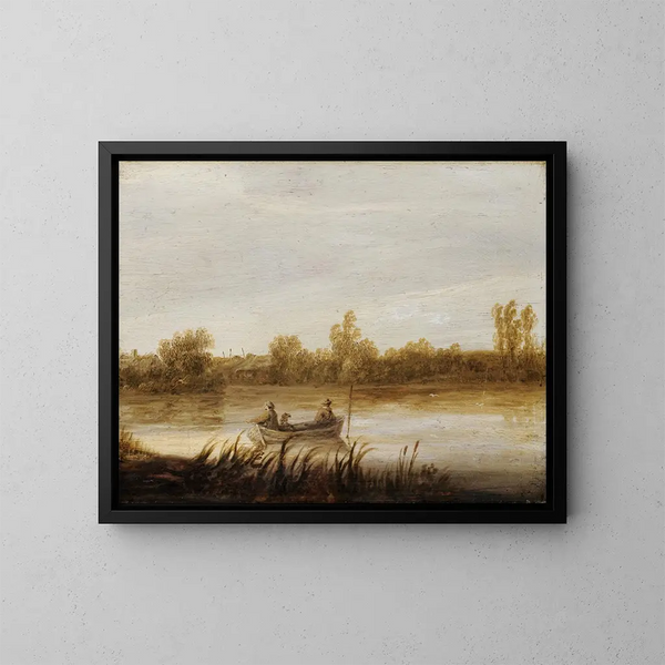 pejzażu rzecznych z rybakami w łódce - Aelbert Cuyp — oprawiony obraz na ścianie