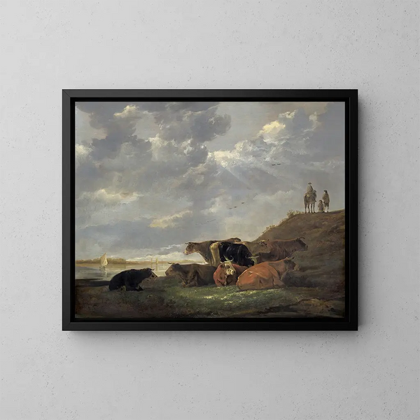 pejzażu rzecznych z krowami - Aelbert Cuyp — oprawiony obraz na ścianie