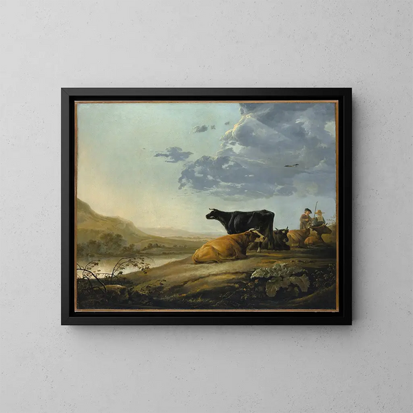 Młodzi pasterze z krowami - Aelbert Cuyp — oprawiony obraz na ścianie