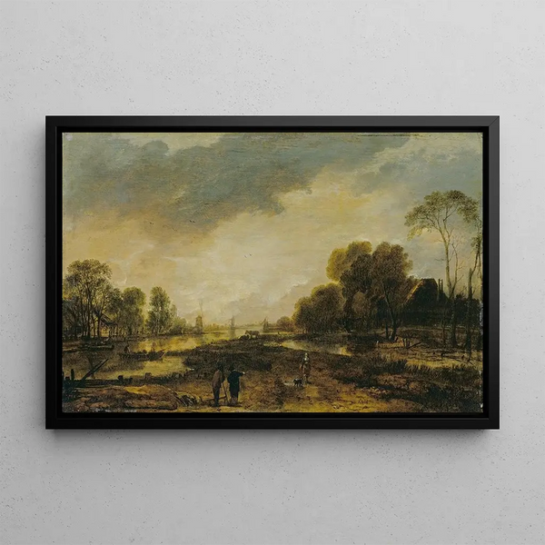 Scena nad rzeką, wieczór - Aert van der Neer — oprawiony obraz na ścianie