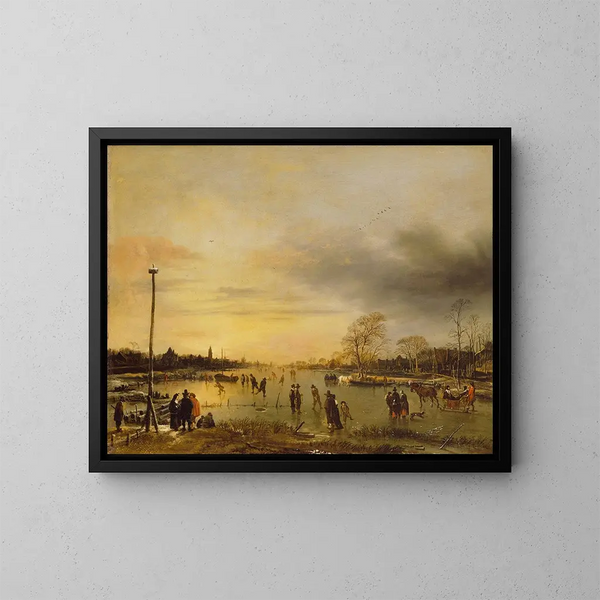 Scena łyżwiarska - Aert van der Neer — oprawiony obraz na ścianie