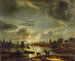 Scena kanału w świetle księżyca - Aert van der Neer — widok dzieła