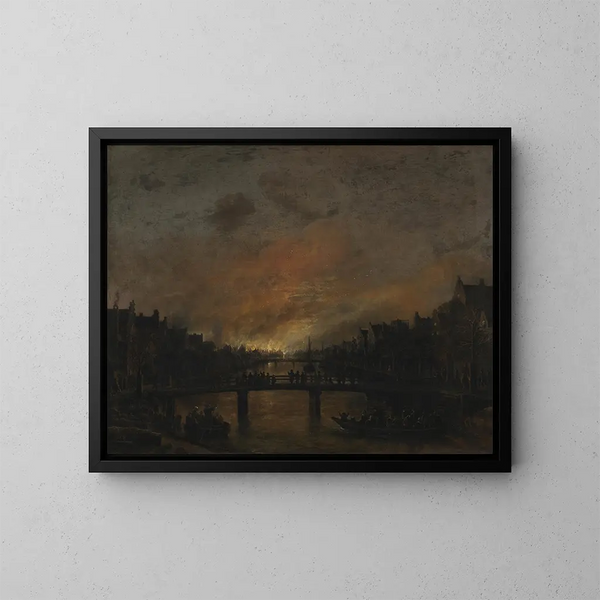 Pożar w Amsterdamie w nocy - Aert van der Neer — oprawiony obraz na ścianie