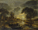 pejzażu nocnego kanału z łodziami rybackimi - Aert van der Neer — widok dzieła