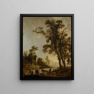 Aert van der Neer - River Bank with Cattle.webp