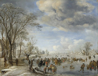 Zima w Holandii, scena łyżwiarska - Aert van der Neer — widok dzieła
