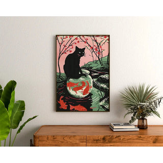 Affiche Chat et Bocal à Poissons
