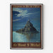 Plakat Mont-Saint-Michel vintage – Widok nocą przy księżycowym świetle