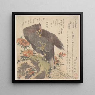 Aigle sur un rocher avec des azalées en fleurs - Kubo Shunman