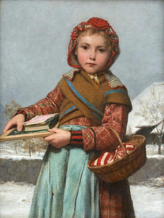 Albert Anker - School girl with slate board and sewing basket.webp