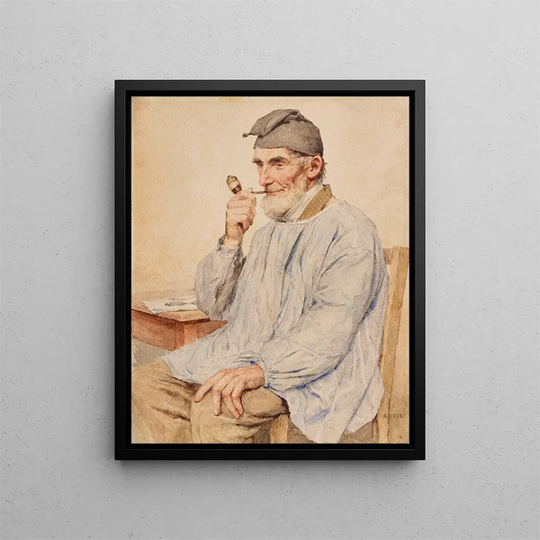 Fermier siedzący z fajką - Albert Anker — oprawiony obraz na ścianie