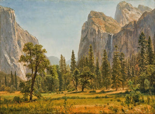 Spadające wodospady Bridalveil, dolina Yosemite, Kalifornia - Albert Bierstadt — widok dzieła