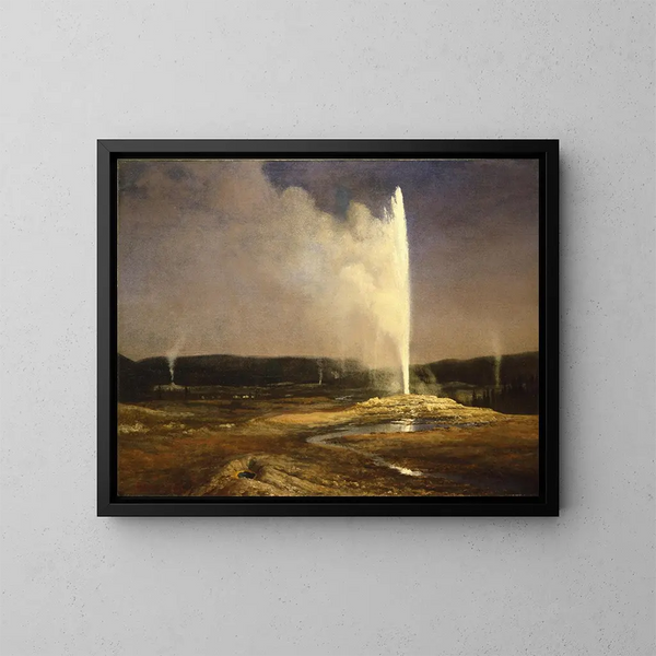 Geysers w Parku Narodowym Yellowstone - Albert Bierstadt — oprawiony obraz na ścianie