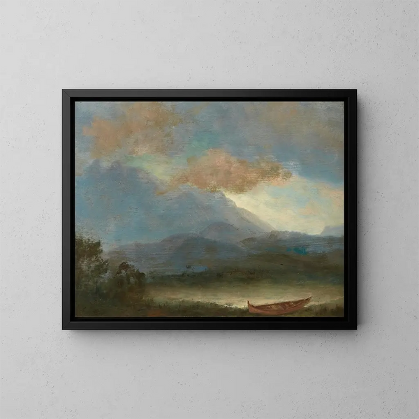 Canoë indien au bord du lac - Albert Bierstadt — oprawiony obraz na ścianie
