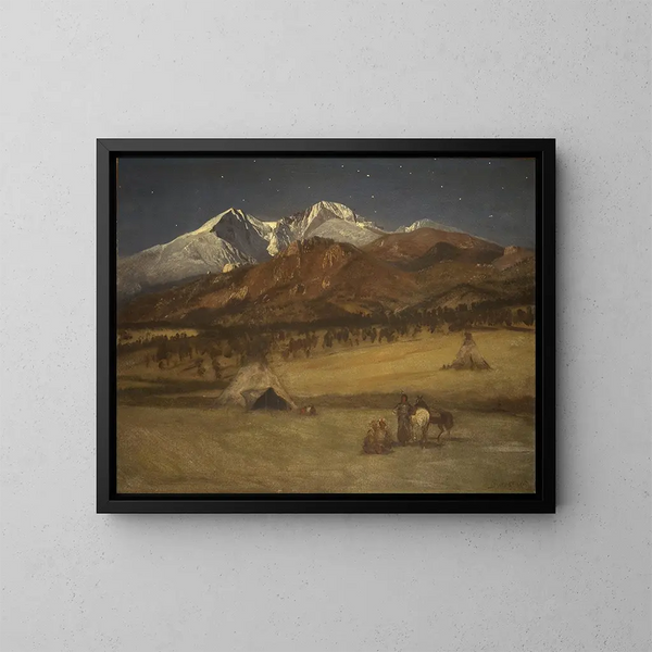 obozu indiańskiego o zmierzchu - Albert Bierstadt — oprawiony obraz na ścianie