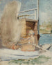 Kobieta w łodzi na nabrzeżu - Albert Edelfelt — widok dzieła