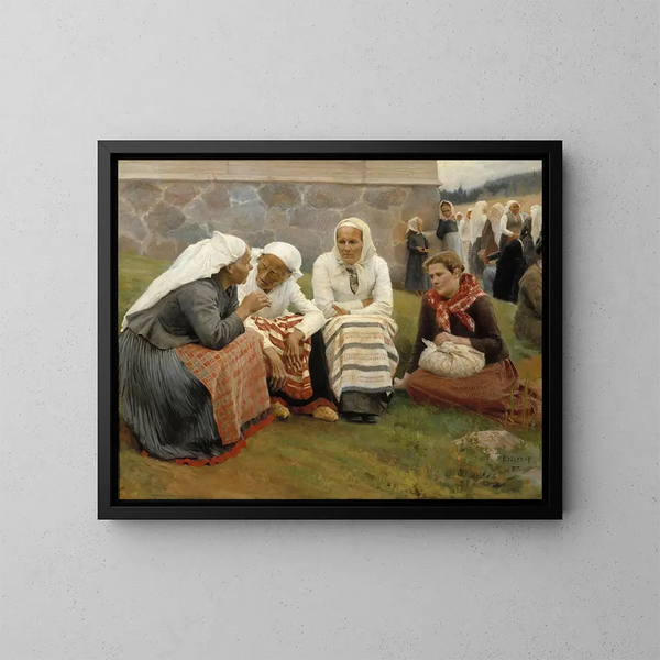 Kobiety przed kościołem w Ruokolahti - Albert Edelfelt — oprawiony obraz na ścianie