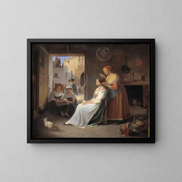 Młoda włoszka being adorn by her mother - Albert Kühler — oprawiony obraz na ścianie