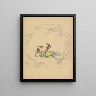 Albert Louis Dammouse - Ontwerp voor bord van het model Square met een zogende geit.webp