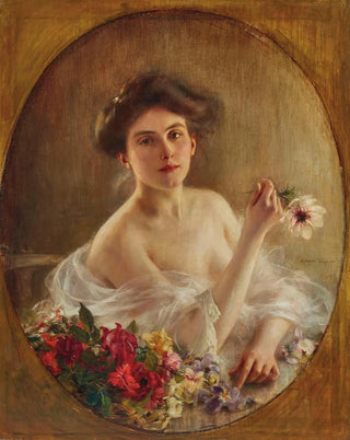 Albert Lynch - Portrait of a young woman with flowers.webp