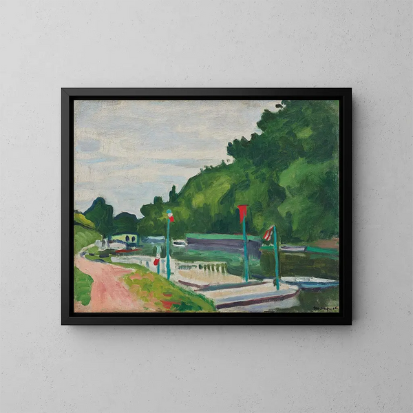 Poissy i flagi - Albert Marquet — oprawiony obraz na ścianie